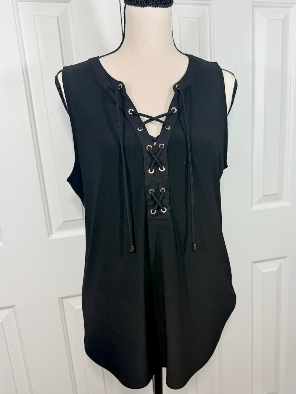 White House Black Market Black Lace-Up Sleeveless Tank